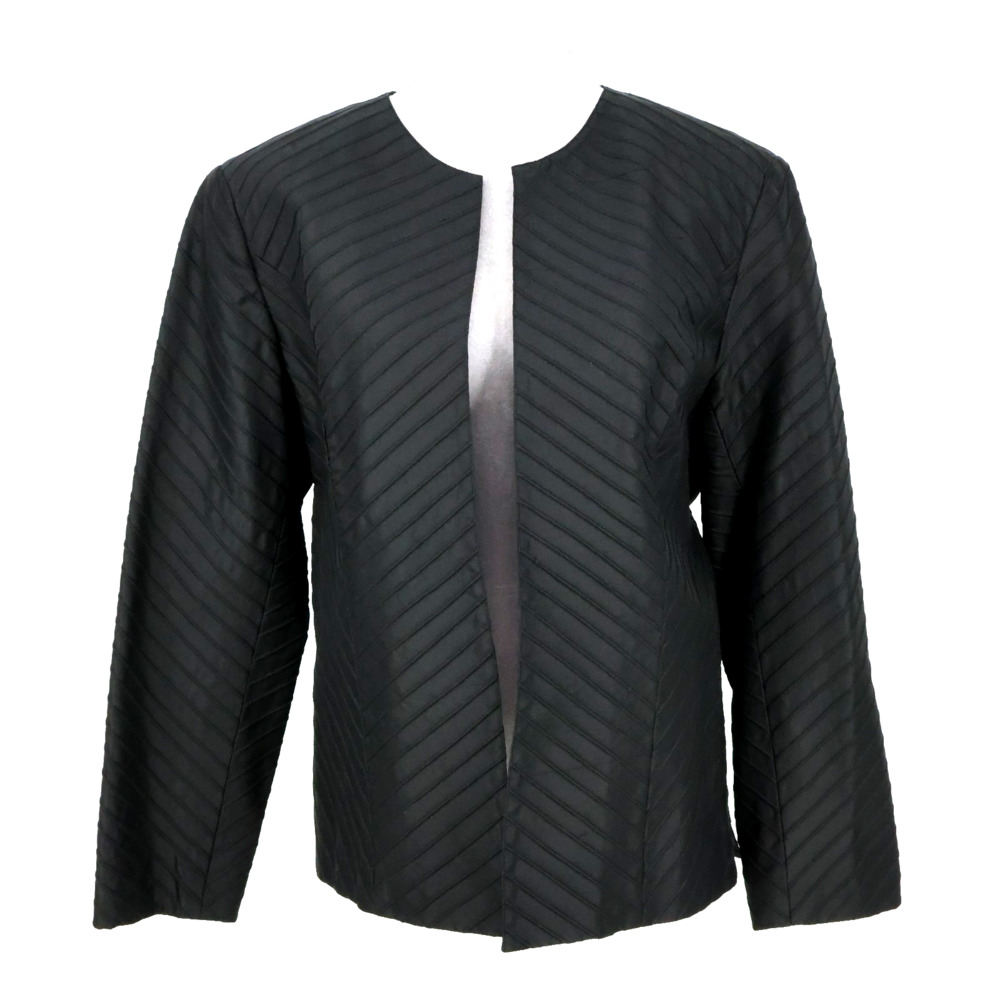 Silk Club Jacket Womens Large Black Silk Pleated Lined Blazer Career Vintage